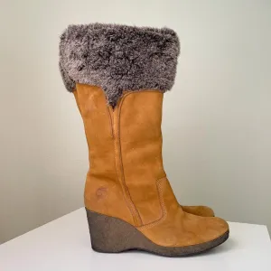 Tan Timberland Wedge Heel Boots