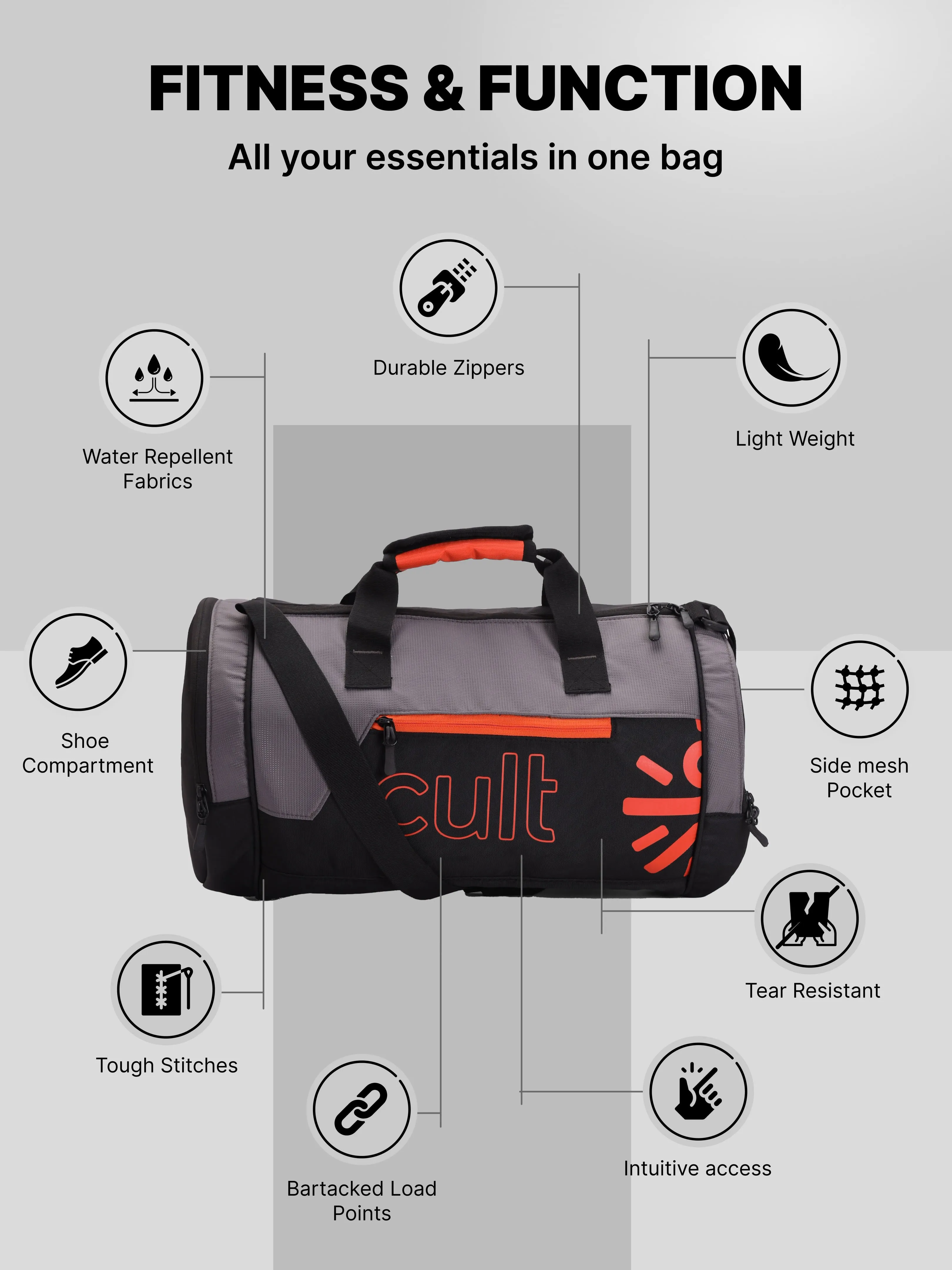 Unisex Grey Duffle Bag