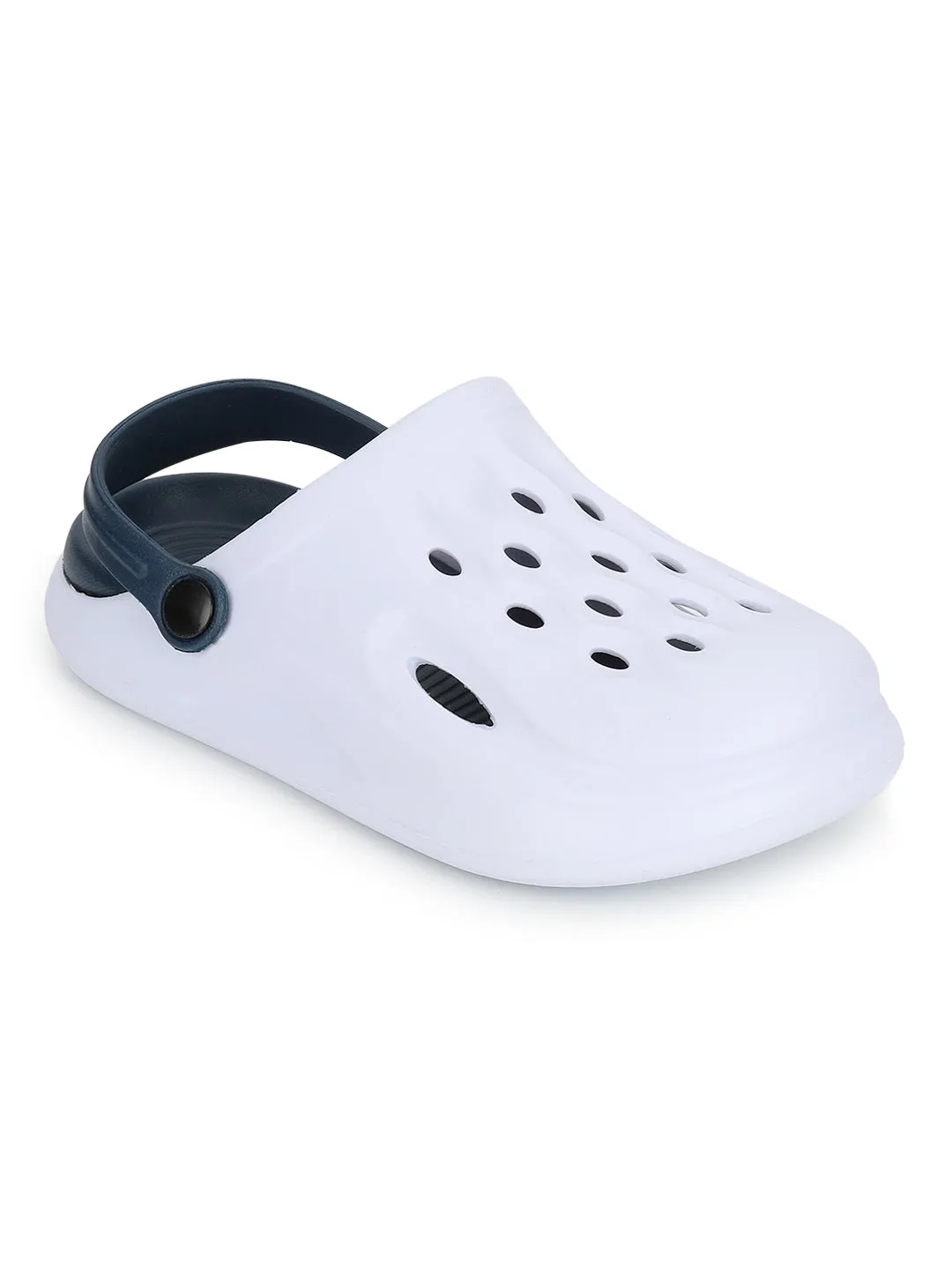White Blue Stylish Slip-On Clogs For Kids-Unisex (TC-LCLOG3-WHTBLU)