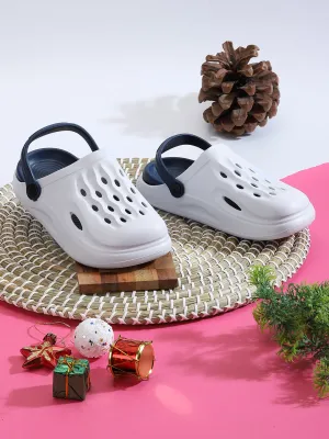 White Blue Stylish Slip-On Clogs For Kids-Unisex (TC-LCLOG3-WHTBLU)