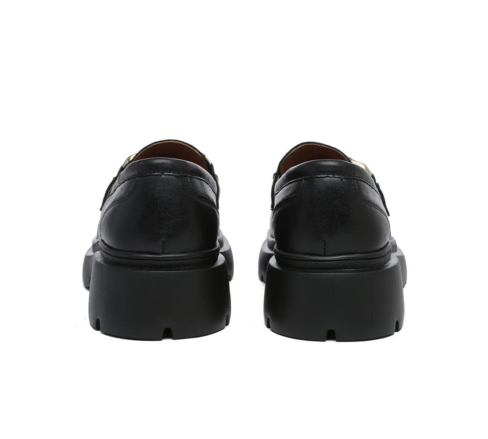 Women Leather Gold Buckle Platform Chunky Loafers Della