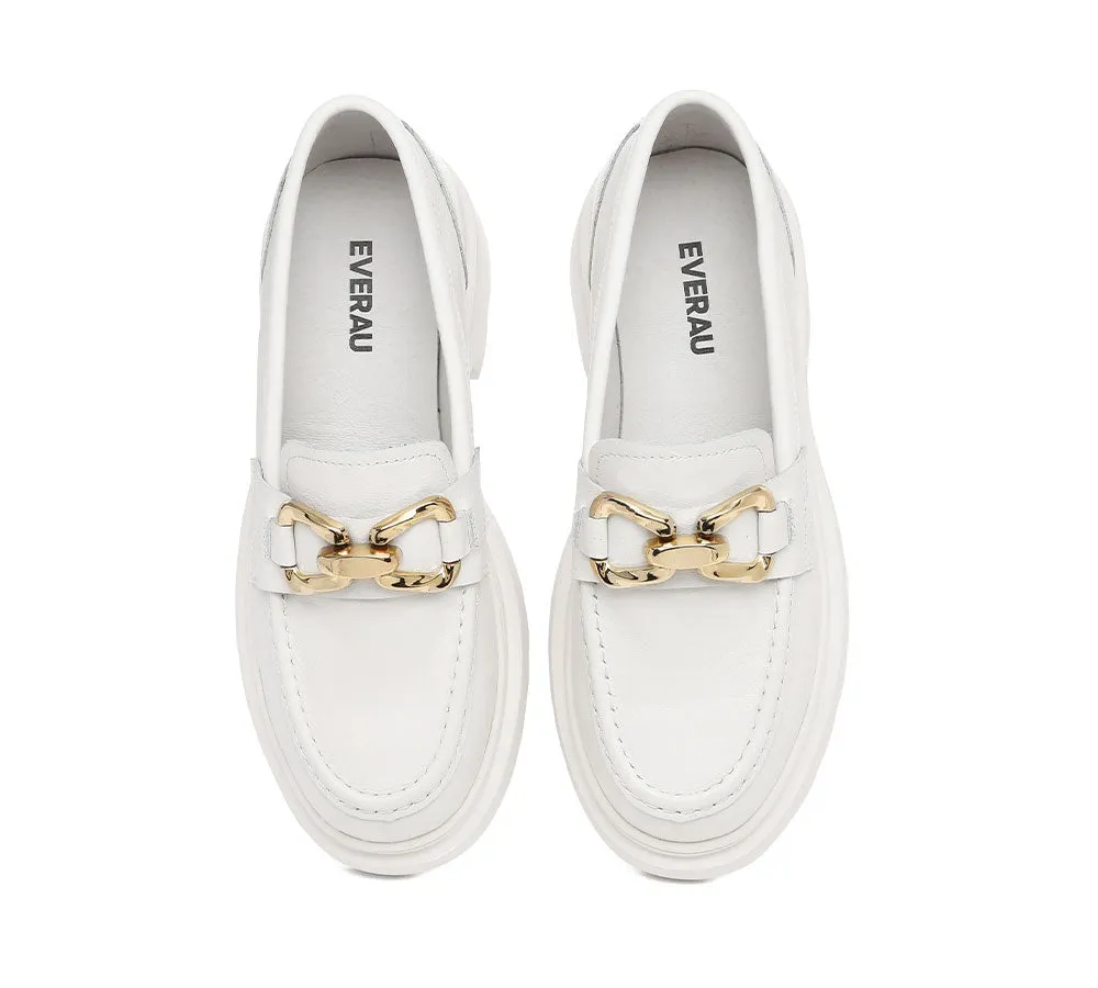 Women Leather Gold Buckle Platform Chunky Loafers Della