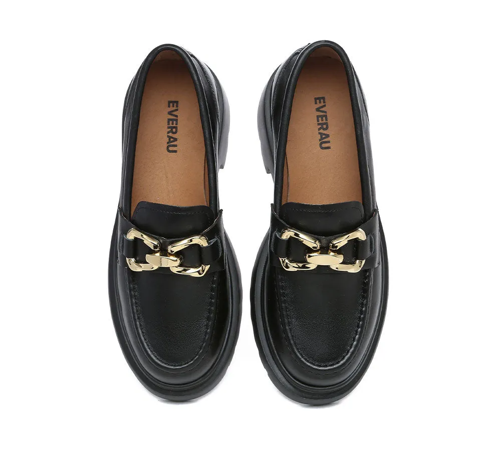 Women Leather Gold Buckle Platform Chunky Loafers Della