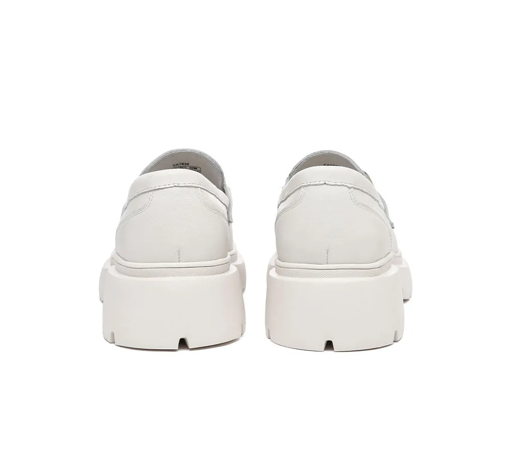 Women Leather Gold Buckle Platform Chunky Loafers Della