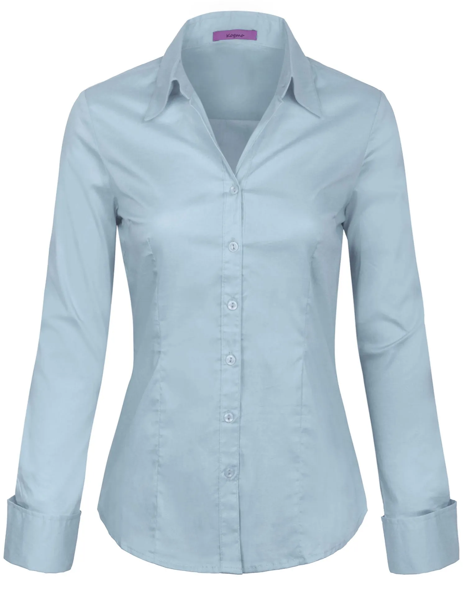 Women's Solid Long Sleeve Button Down Office Blouse Dress Shirt (S-3X)