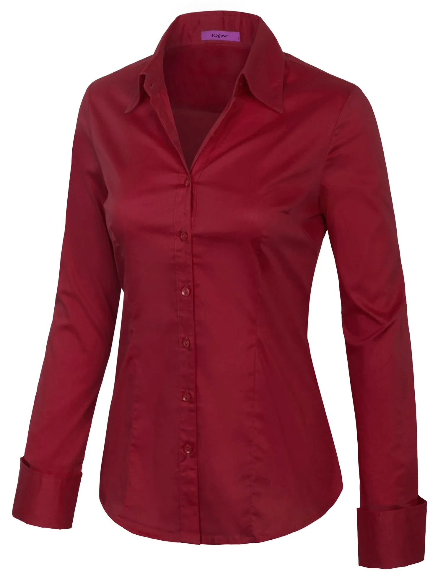 Women's Solid Long Sleeve Button Down Office Blouse Dress Shirt (S-3X)