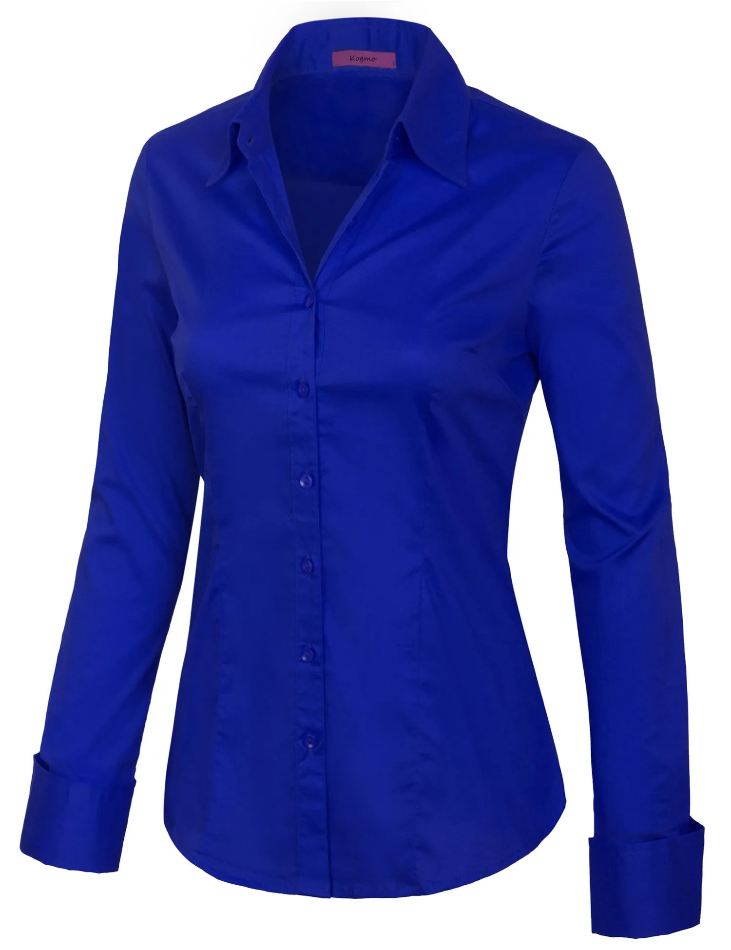 Women's Solid Long Sleeve Button Down Office Blouse Dress Shirt (S-3X)