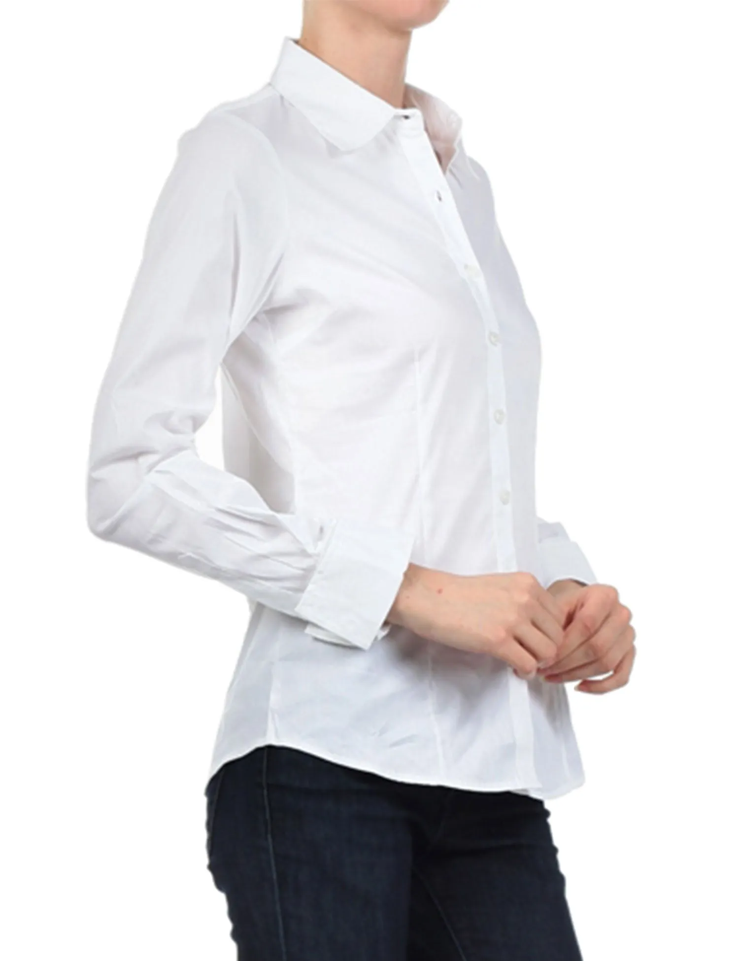 Women's Solid Long Sleeve Button Down Office Blouse Dress Shirt (S-3X)