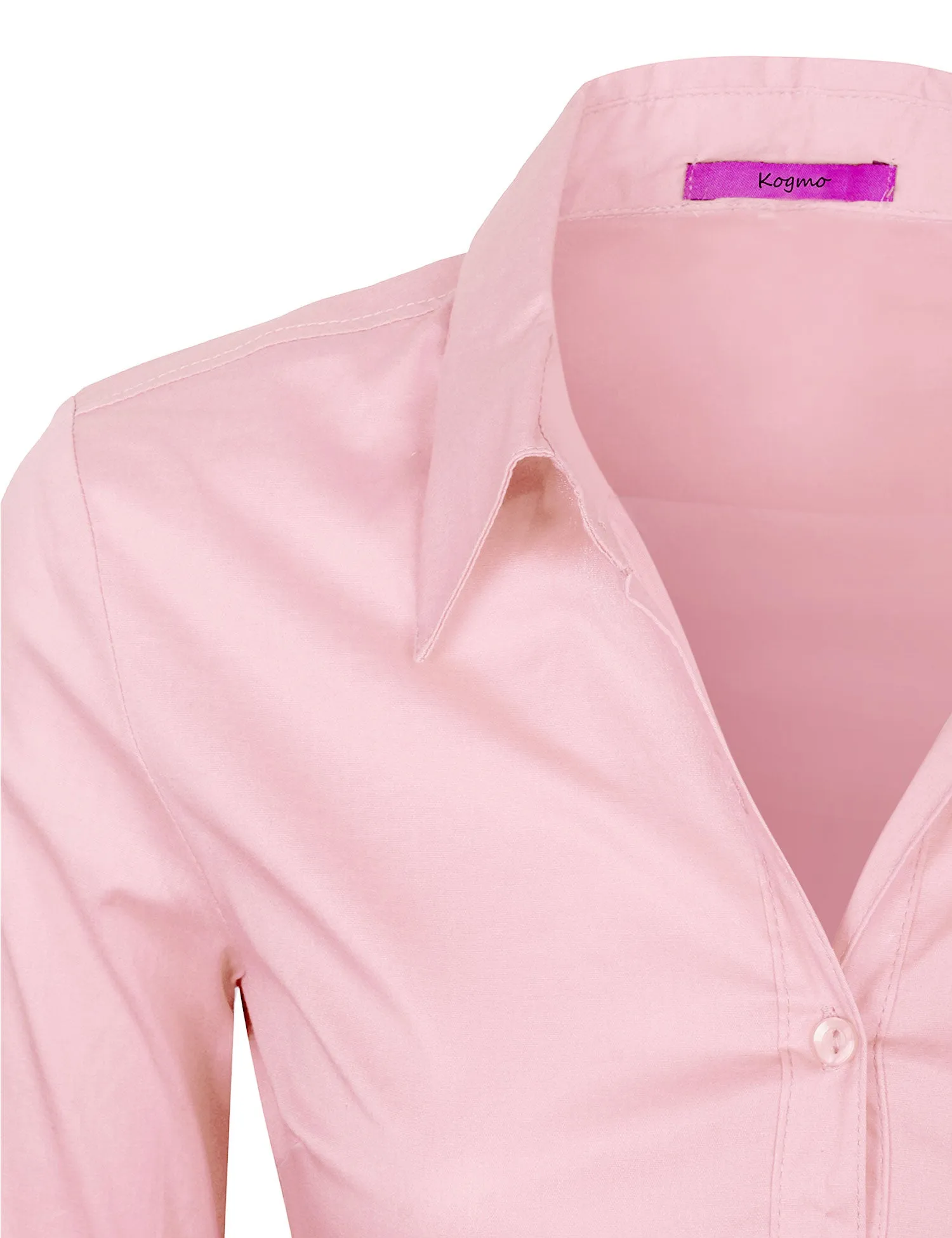 Women's Solid Long Sleeve Button Down Office Blouse Dress Shirt (S-3X)