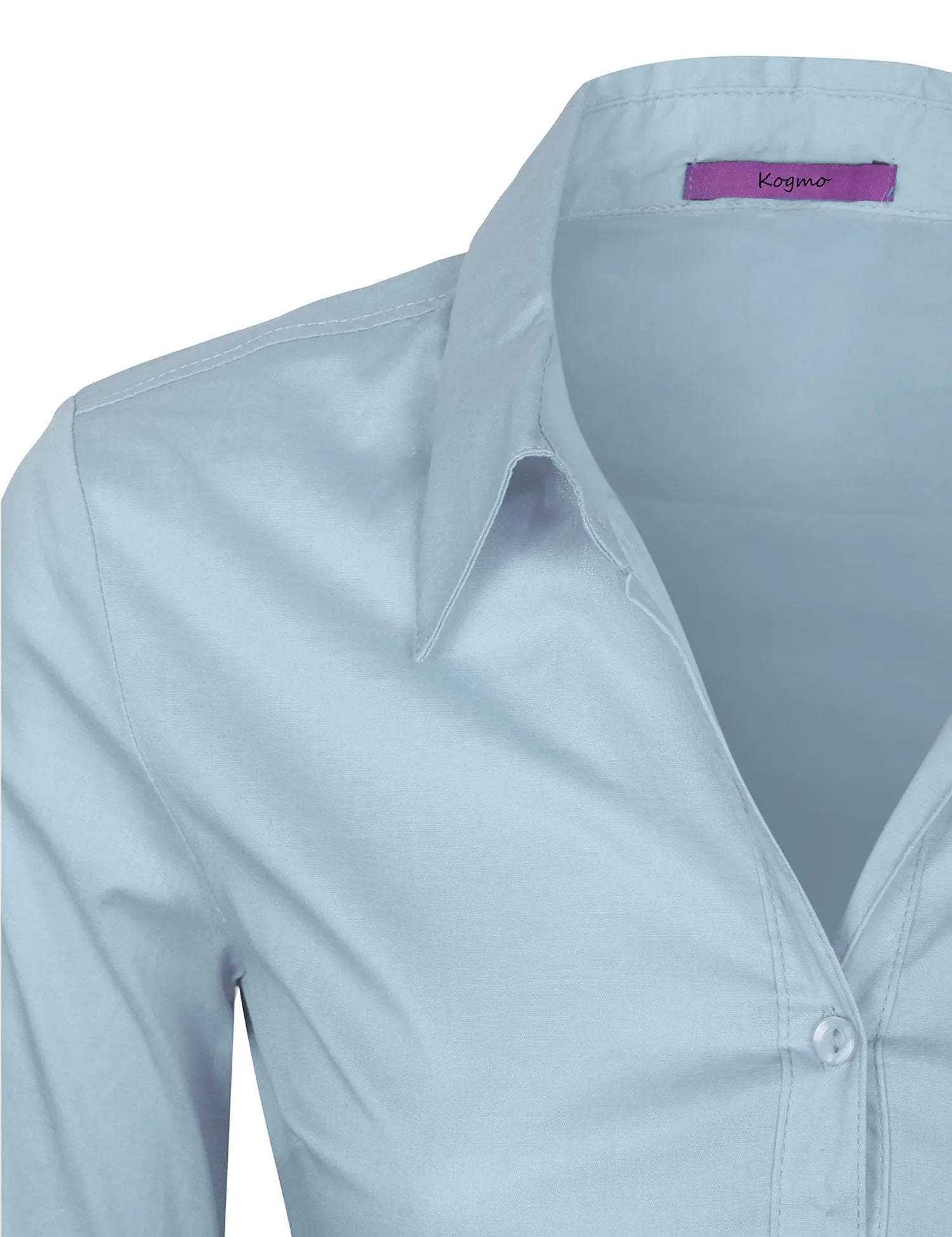 Women's Solid Long Sleeve Button Down Office Blouse Dress Shirt (S-3X)