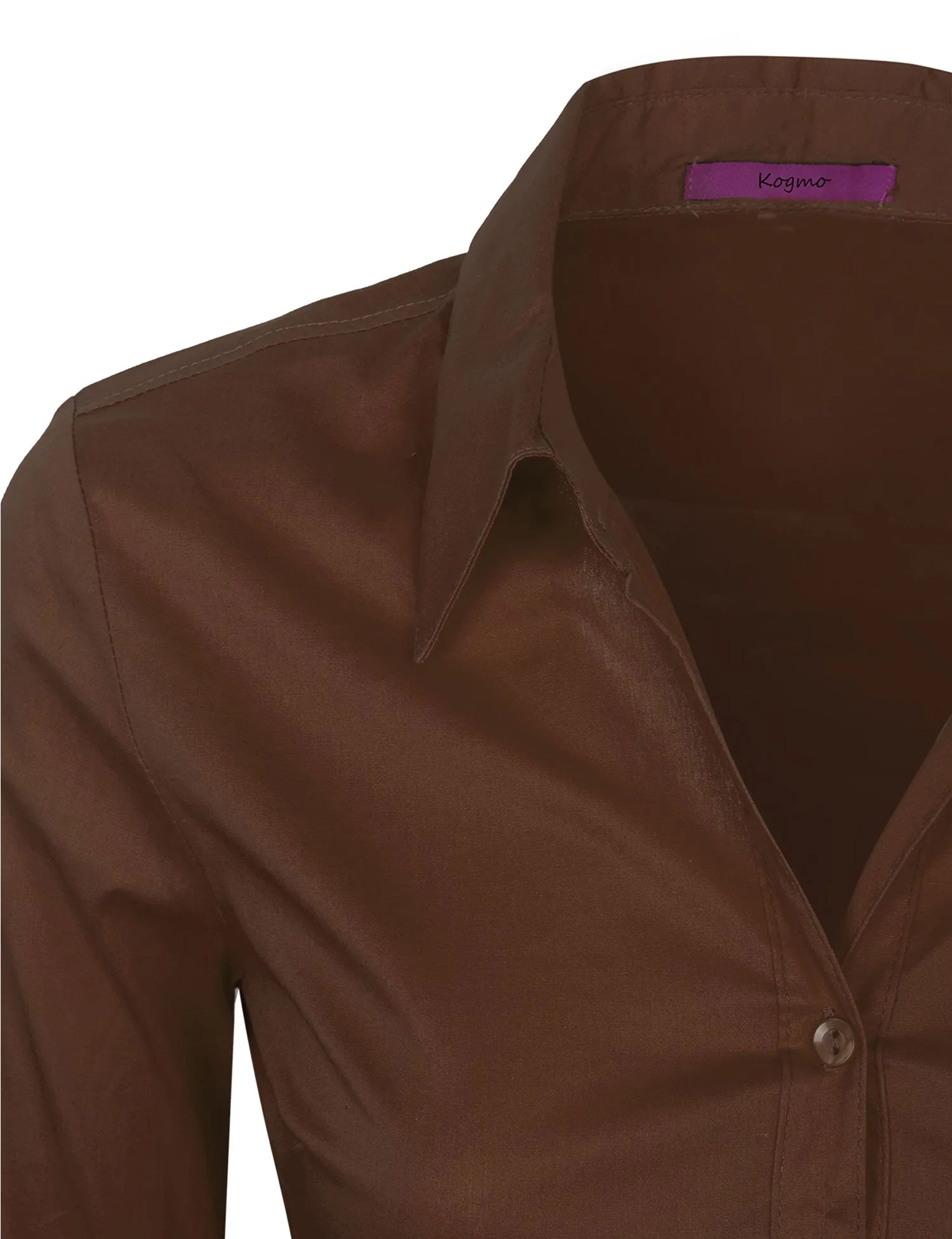 Women's Solid Long Sleeve Button Down Office Blouse Dress Shirt (S-3X)