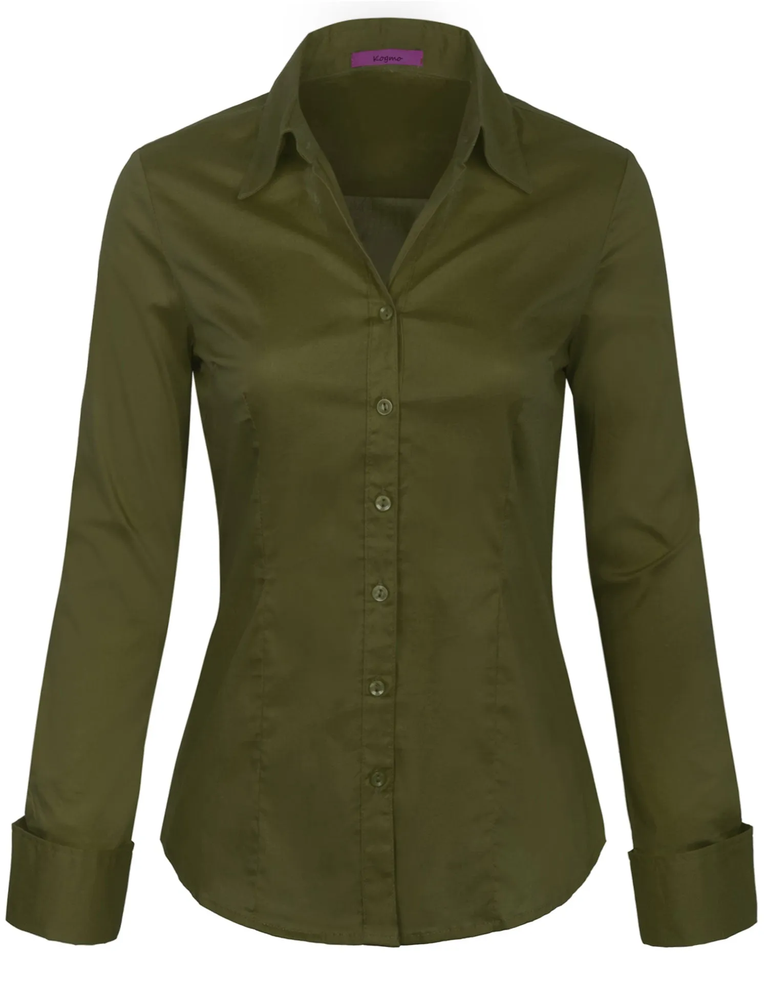 Women's Solid Long Sleeve Button Down Office Blouse Dress Shirt (S-3X)