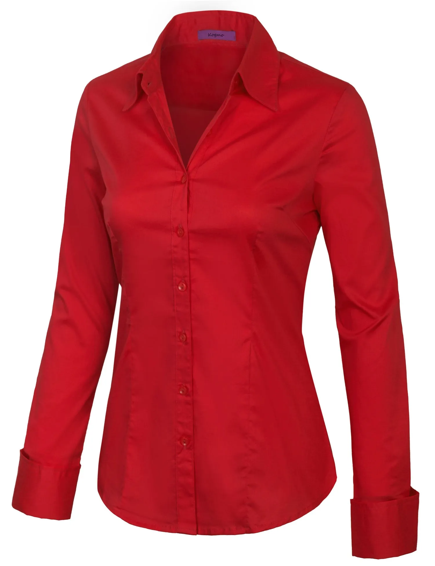 Women's Solid Long Sleeve Button Down Office Blouse Dress Shirt (S-3X)