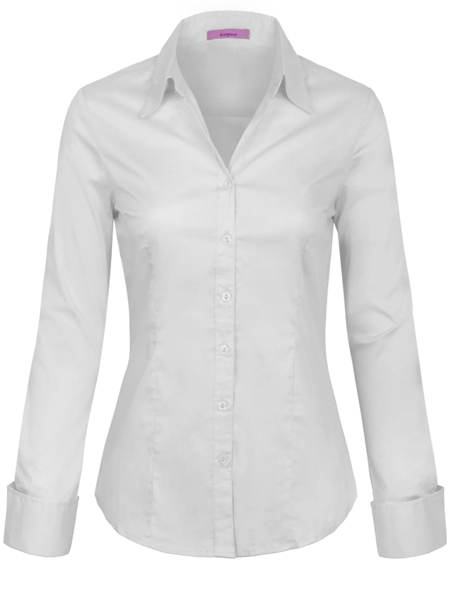 Women's Solid Long Sleeve Button Down Office Blouse Dress Shirt (S-3X)