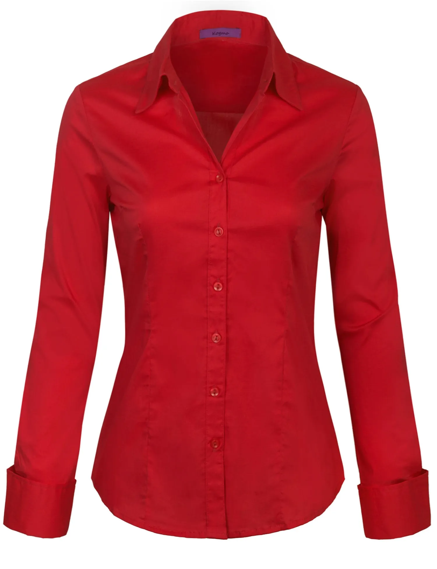 Women's Solid Long Sleeve Button Down Office Blouse Dress Shirt (S-3X)