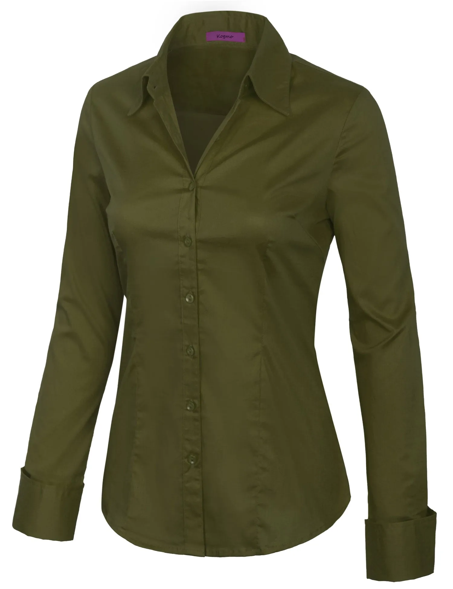 Women's Solid Long Sleeve Button Down Office Blouse Dress Shirt (S-3X)