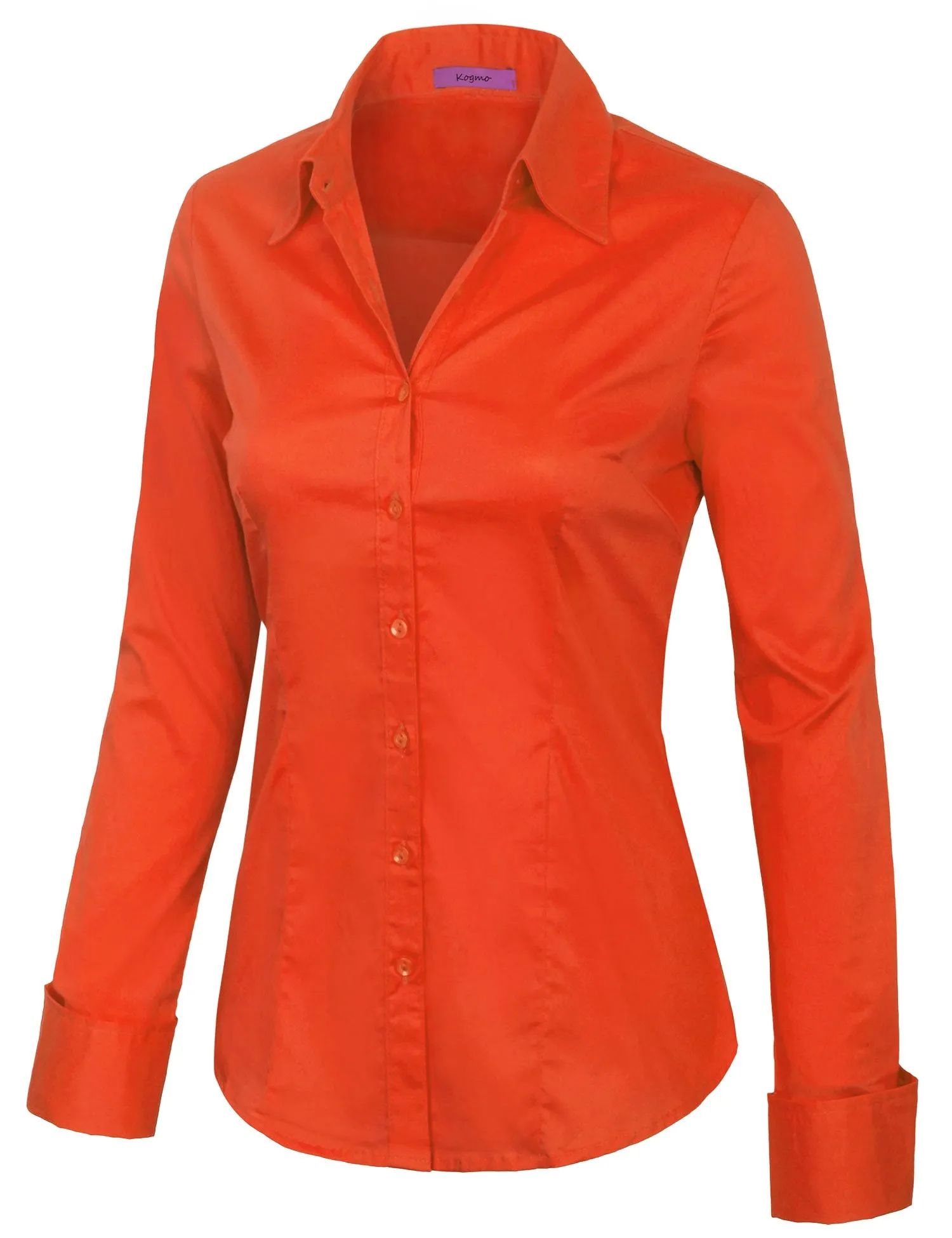Women's Solid Long Sleeve Button Down Office Blouse Dress Shirt (S-3X)