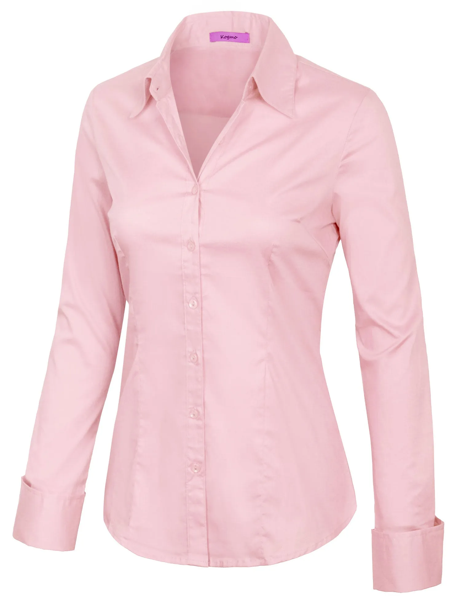 Women's Solid Long Sleeve Button Down Office Blouse Dress Shirt (S-3X)