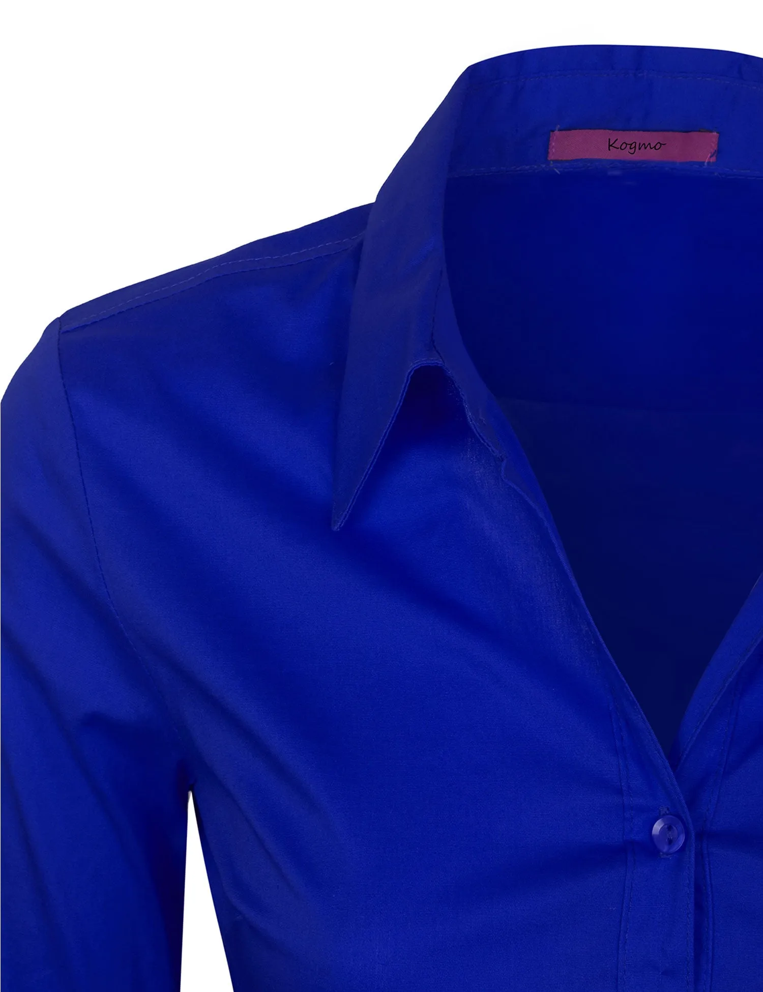 Women's Solid Long Sleeve Button Down Office Blouse Dress Shirt (S-3X)