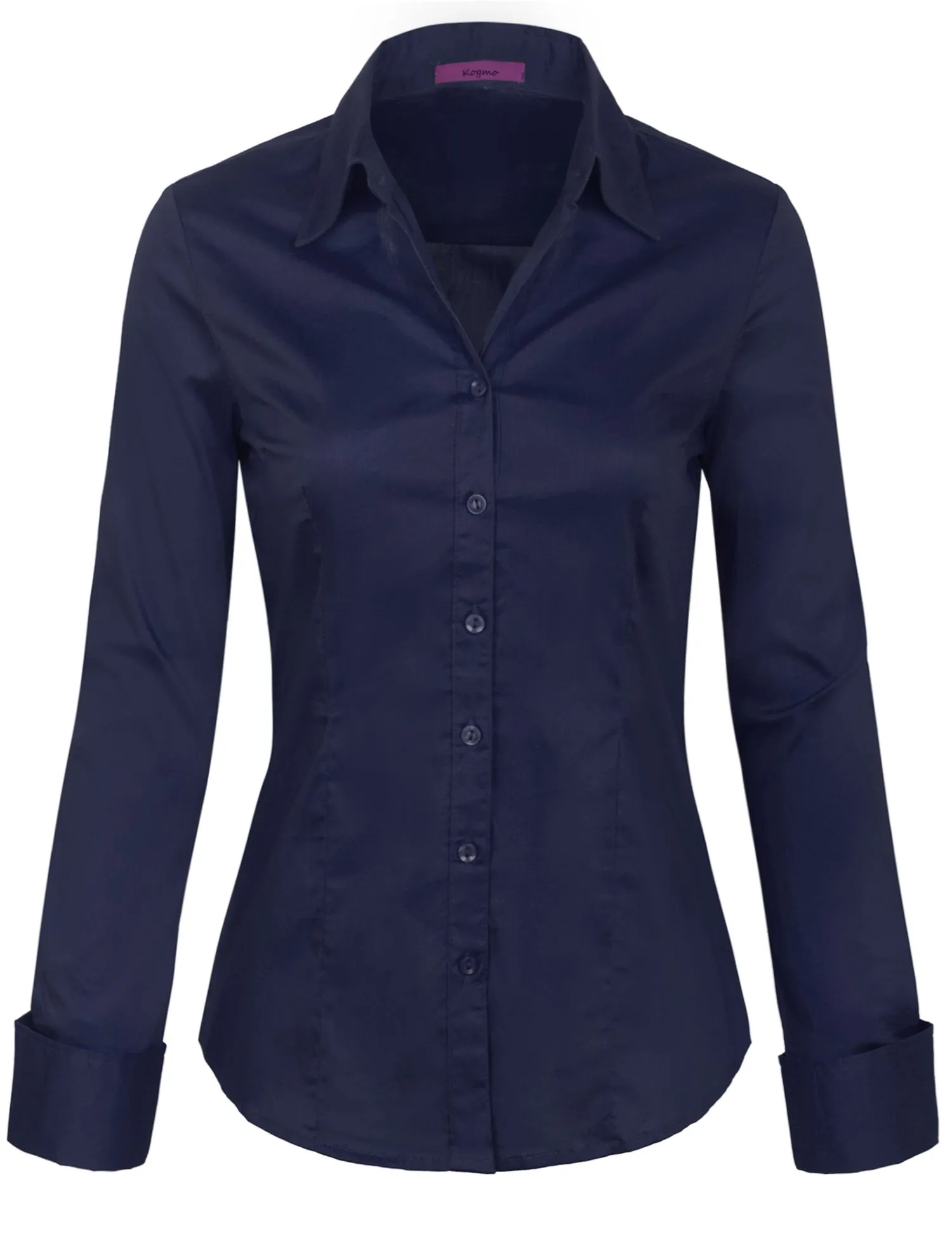 Women's Solid Long Sleeve Button Down Office Blouse Dress Shirt (S-3X)