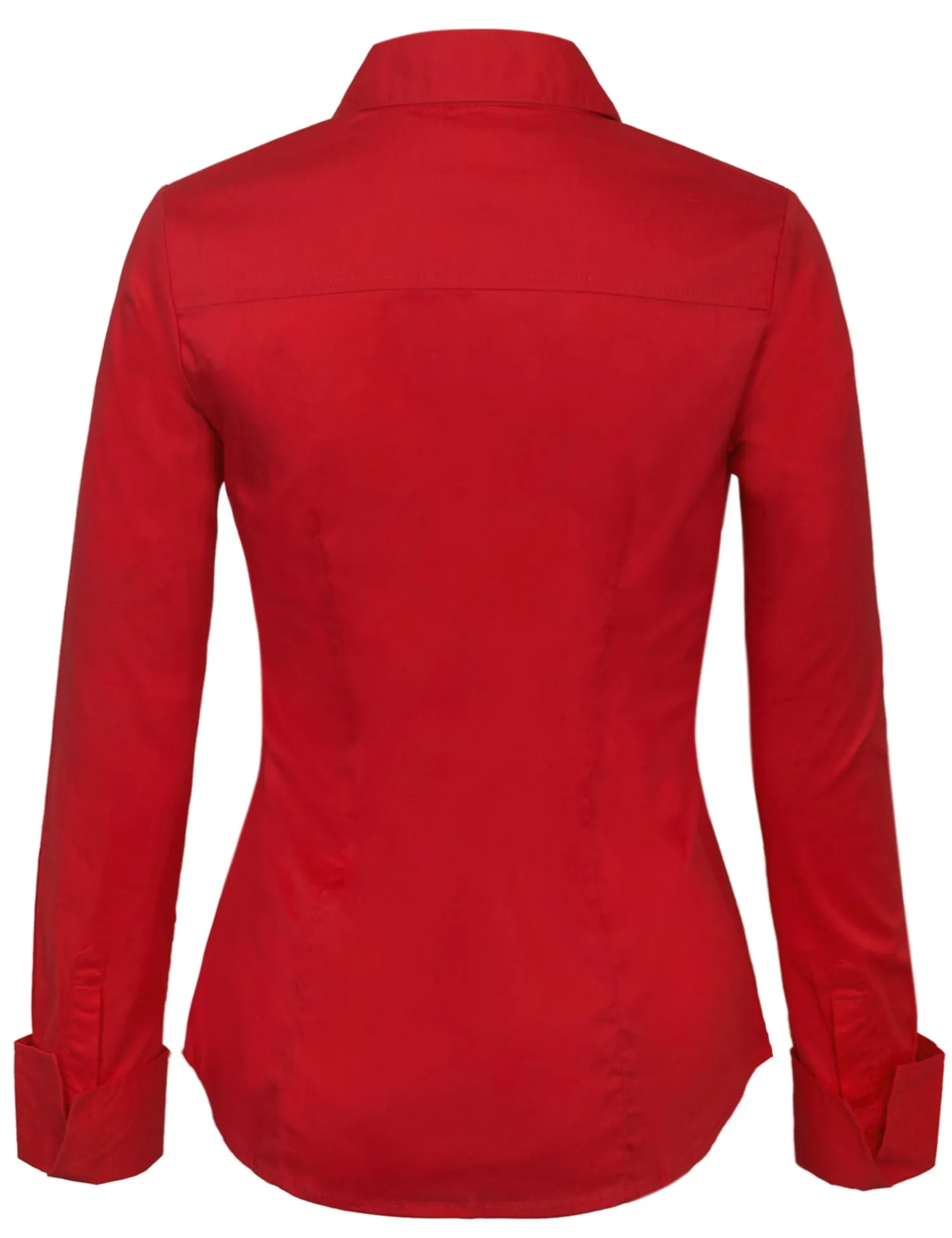 Women's Solid Long Sleeve Button Down Office Blouse Dress Shirt (S-3X)