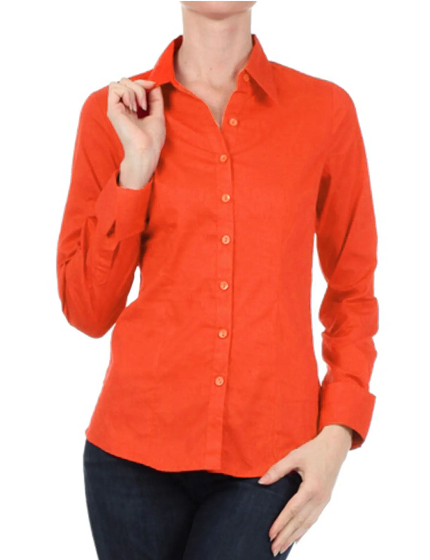 Women's Solid Long Sleeve Button Down Office Blouse Dress Shirt (S-3X)
