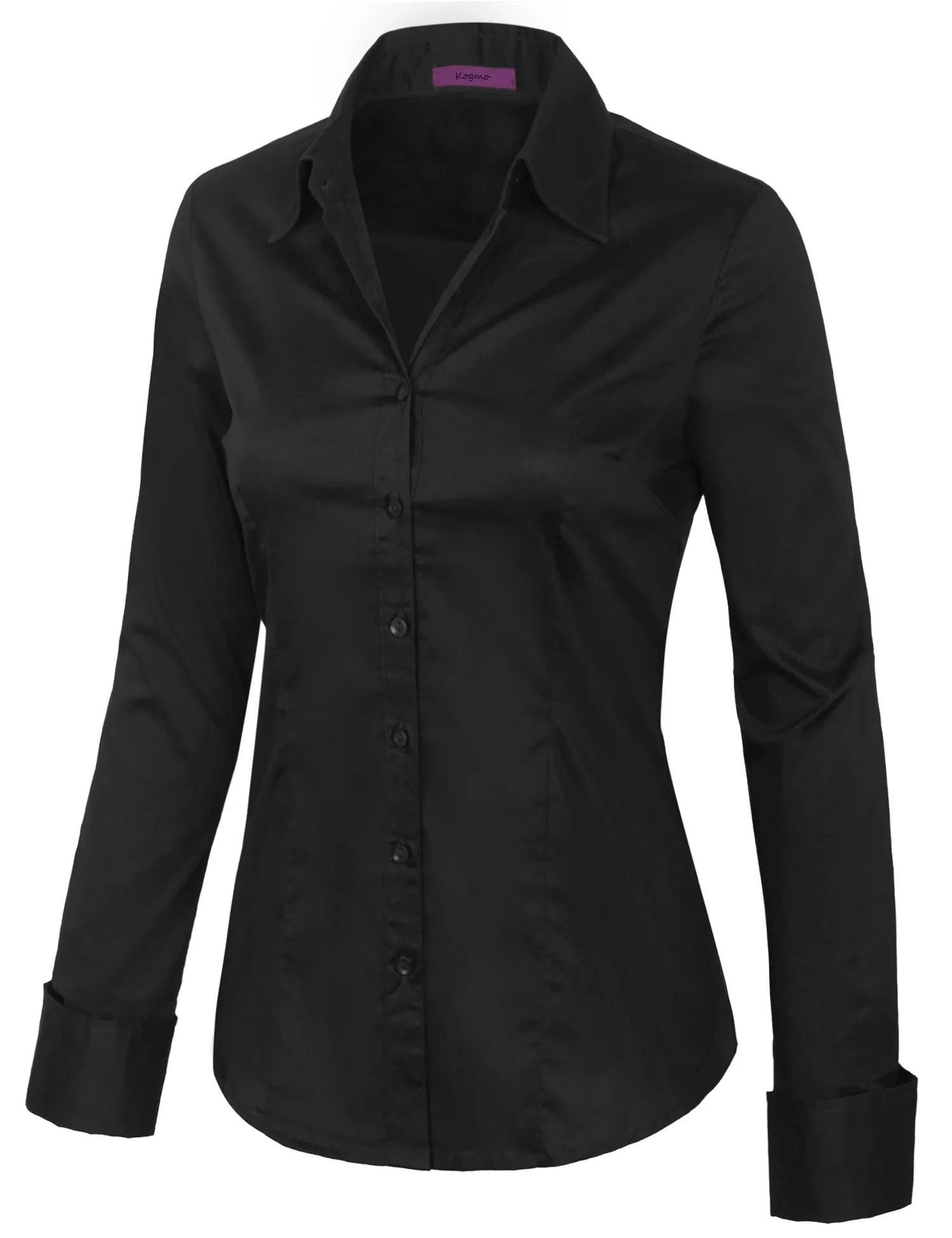 Women's Solid Long Sleeve Button Down Office Blouse Dress Shirt (S-3X)