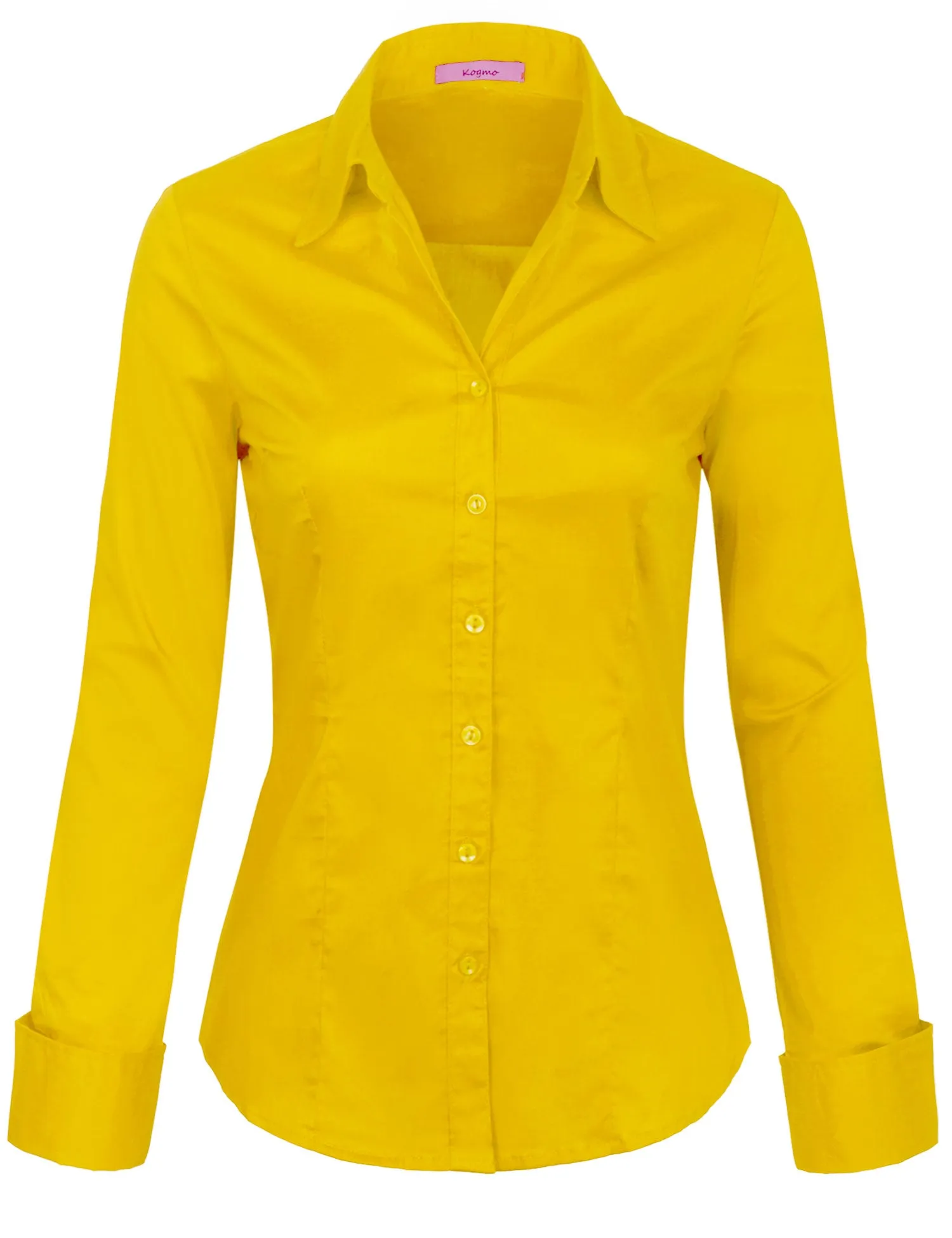 Women's Solid Long Sleeve Button Down Office Blouse Dress Shirt (S-3X)