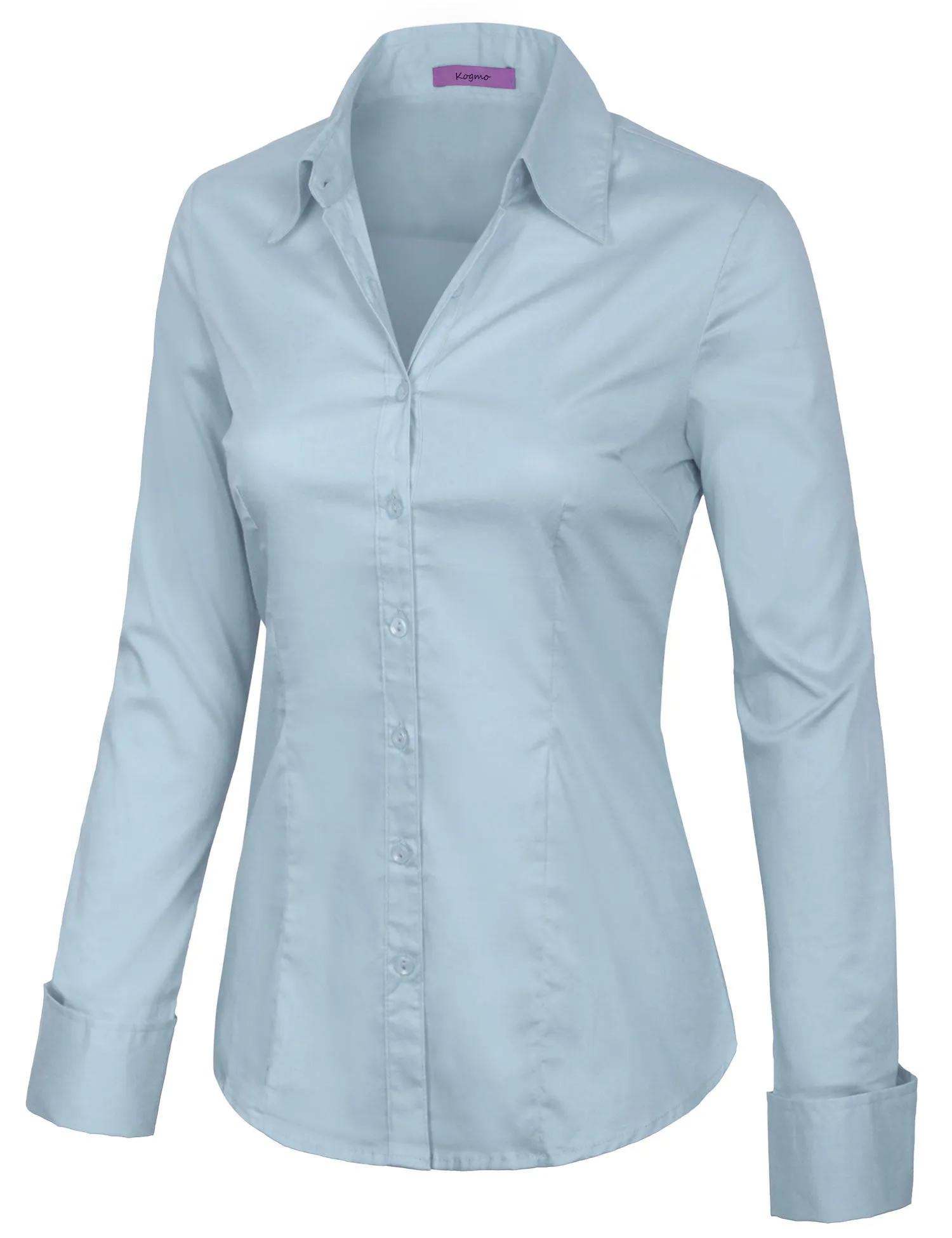 Women's Solid Long Sleeve Button Down Office Blouse Dress Shirt (S-3X)