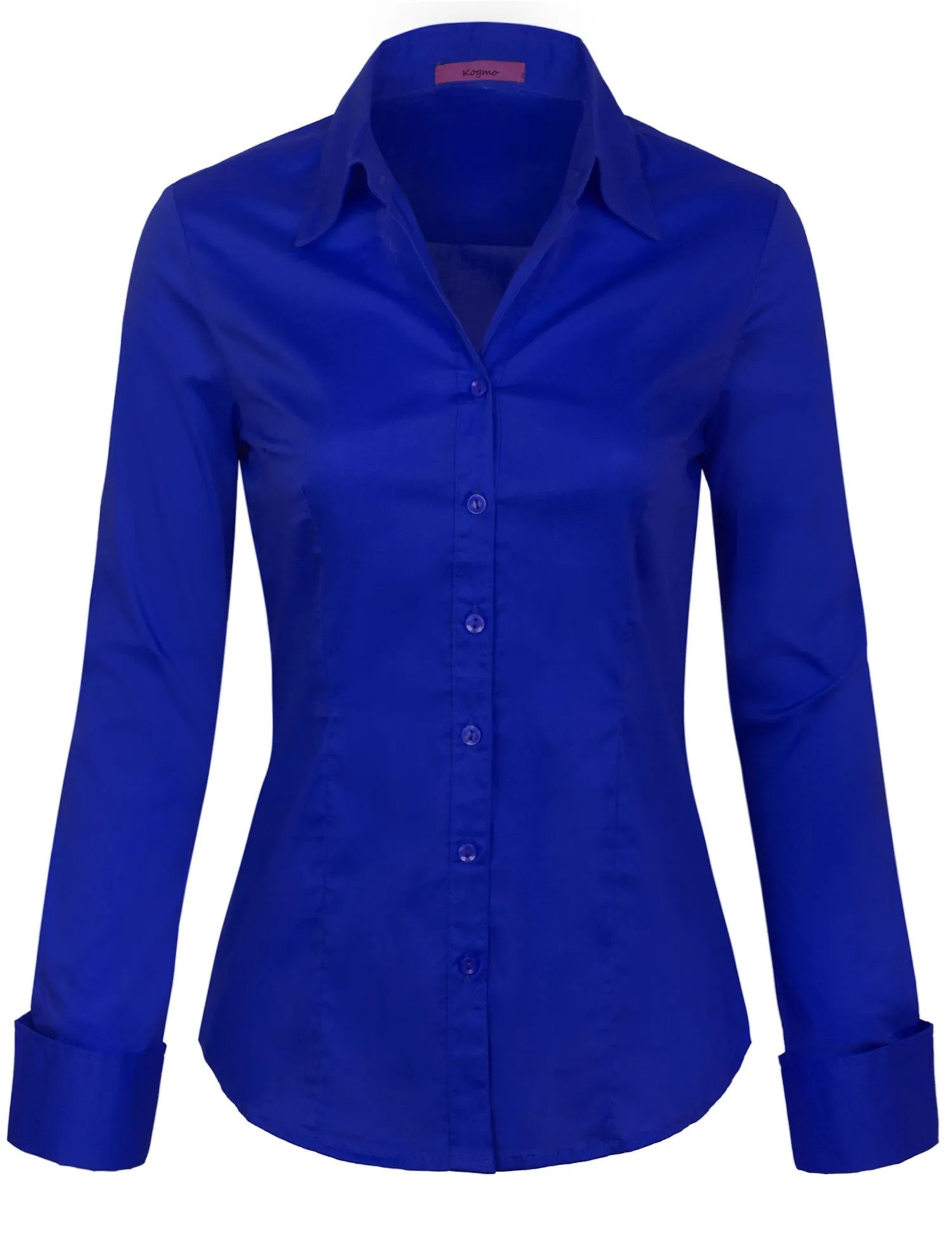 Women's Solid Long Sleeve Button Down Office Blouse Dress Shirt (S-3X)