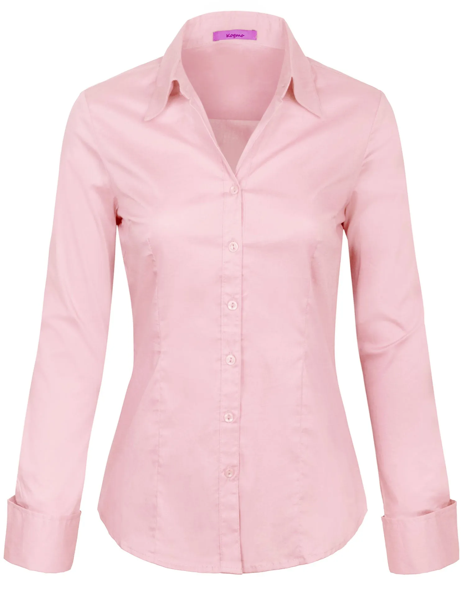 Women's Solid Long Sleeve Button Down Office Blouse Dress Shirt (S-3X)