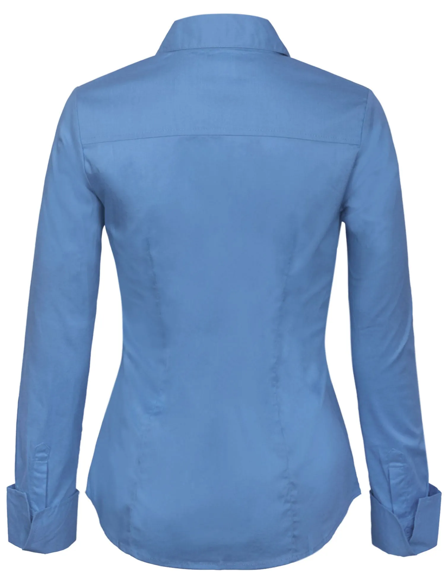 Women's Solid Long Sleeve Button Down Office Blouse Dress Shirt (S-3X)