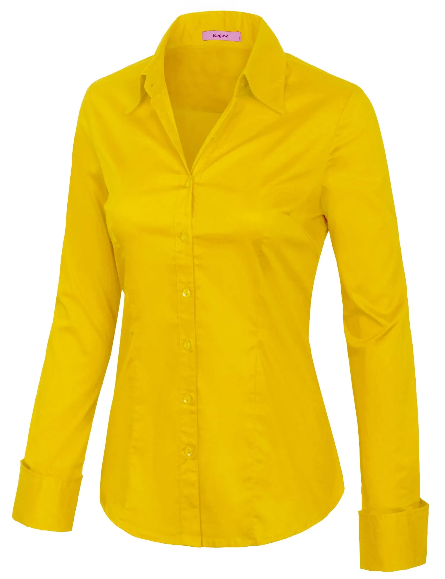 Women's Solid Long Sleeve Button Down Office Blouse Dress Shirt (S-3X)