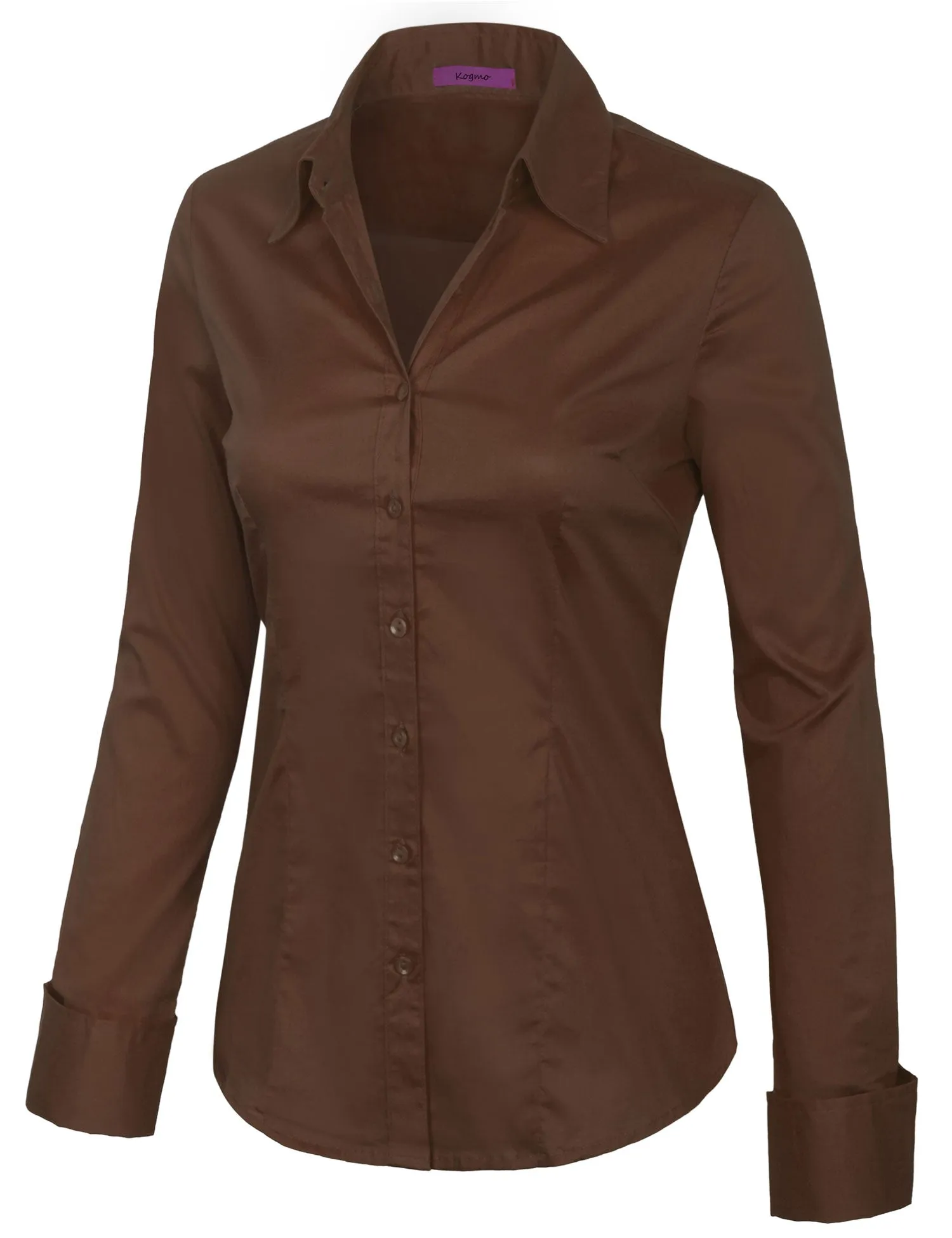 Women's Solid Long Sleeve Button Down Office Blouse Dress Shirt (S-3X)