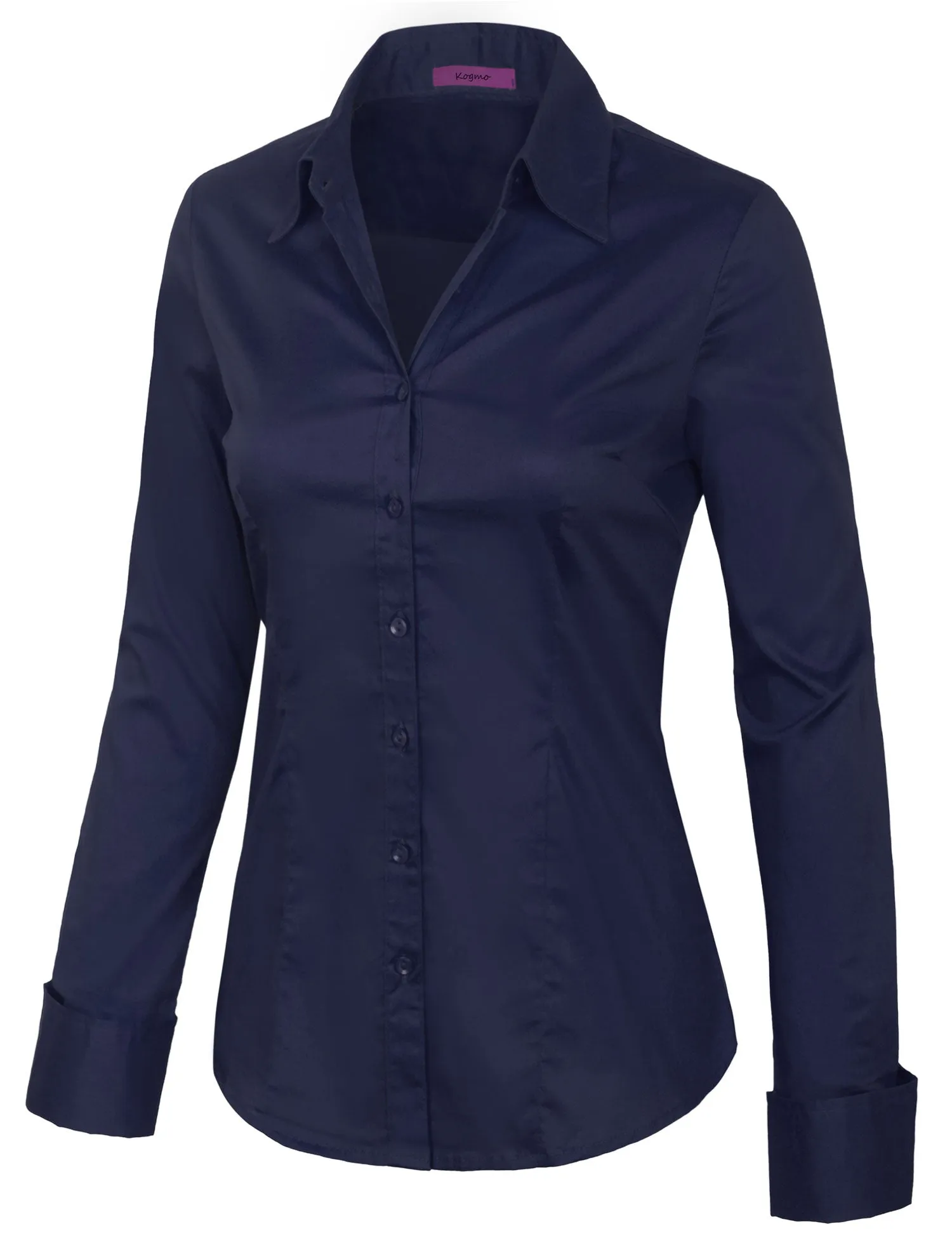 Women's Solid Long Sleeve Button Down Office Blouse Dress Shirt (S-3X)