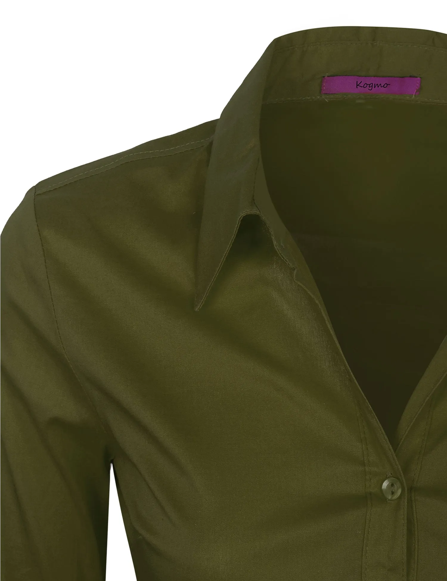 Women's Solid Long Sleeve Button Down Office Blouse Dress Shirt (S-3X)