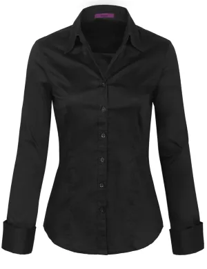 Women's Solid Long Sleeve Button Down Office Blouse Dress Shirt (S-3X)