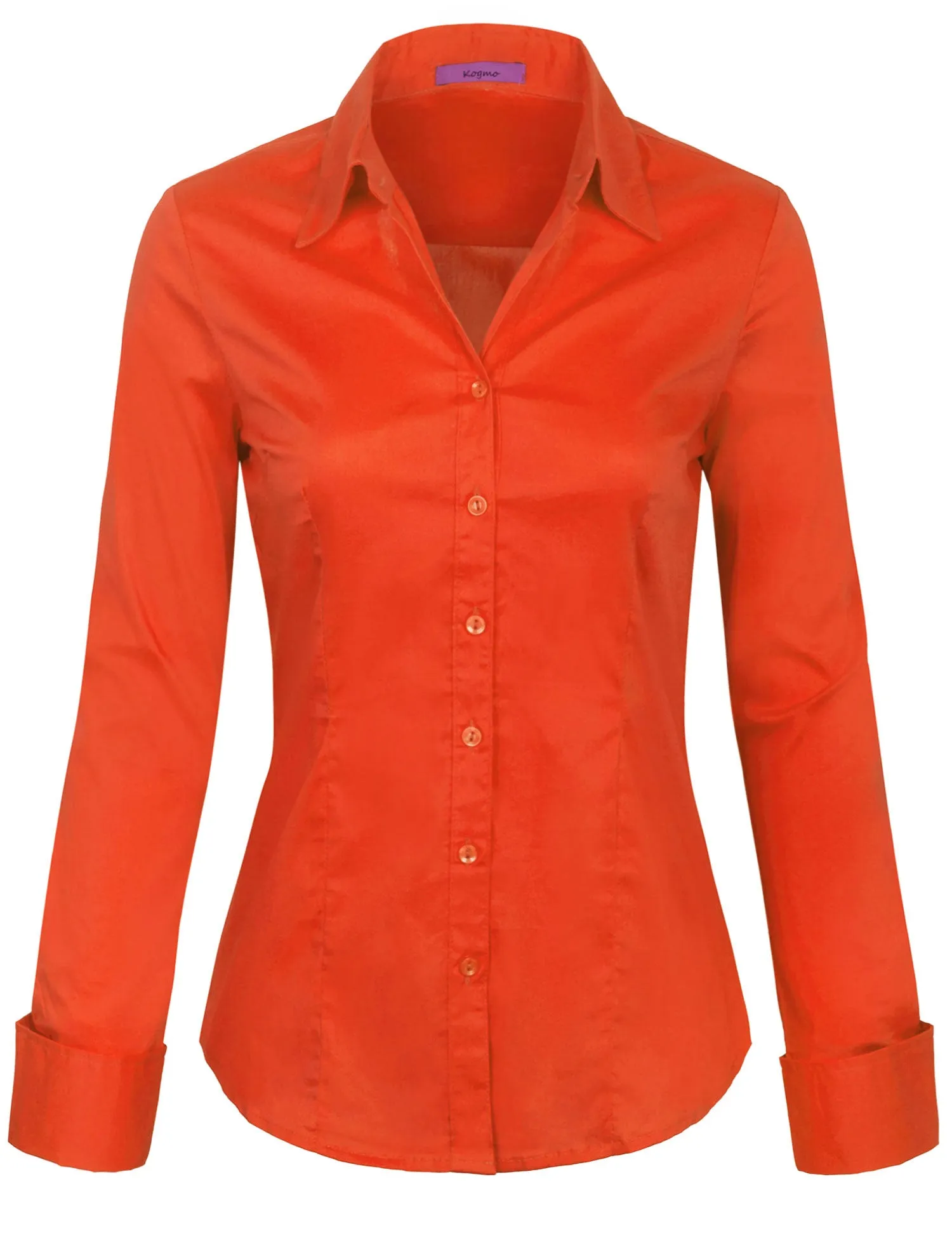 Women's Solid Long Sleeve Button Down Office Blouse Dress Shirt (S-3X)