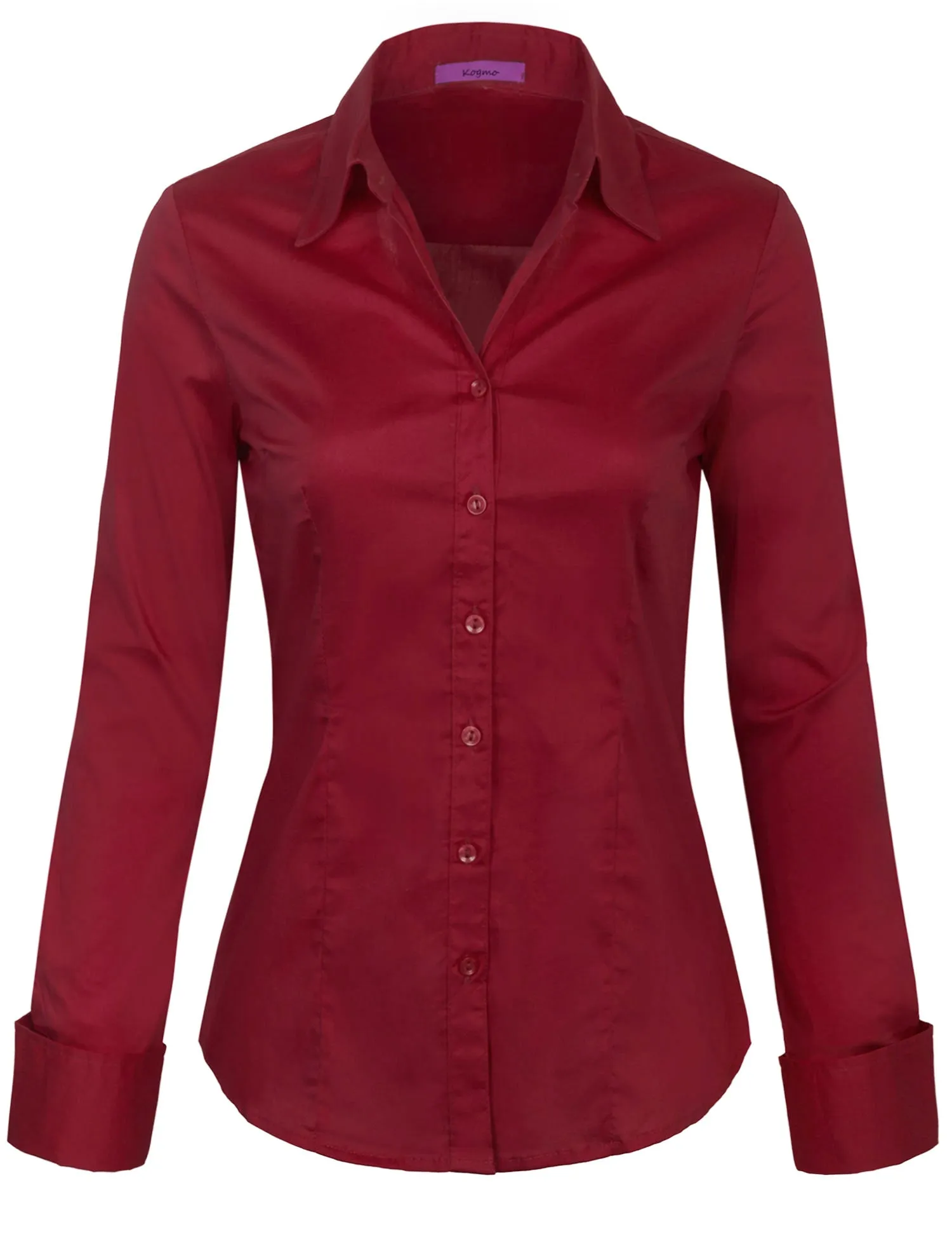 Women's Solid Long Sleeve Button Down Office Blouse Dress Shirt (S-3X)