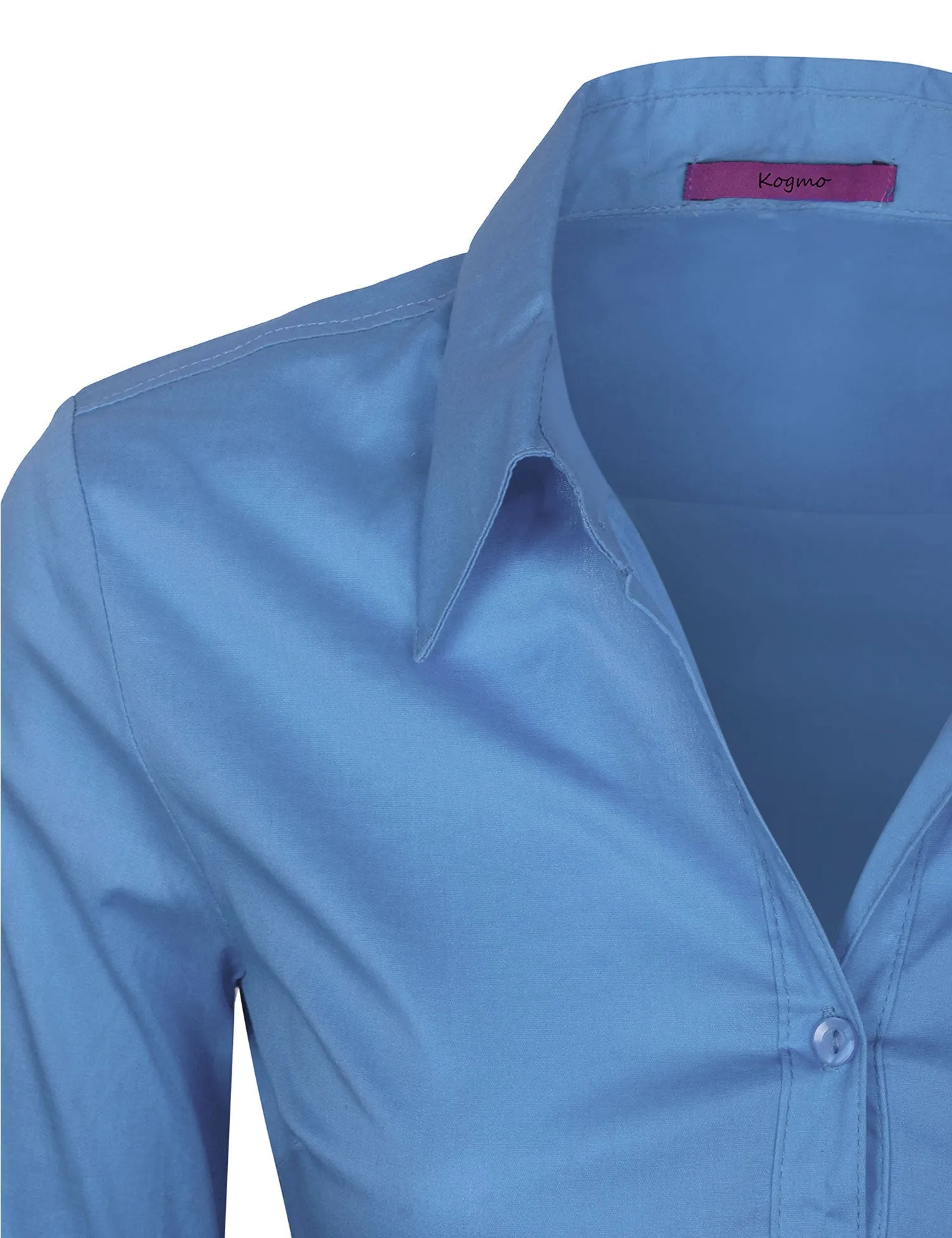 Women's Solid Long Sleeve Button Down Office Blouse Dress Shirt (S-3X)