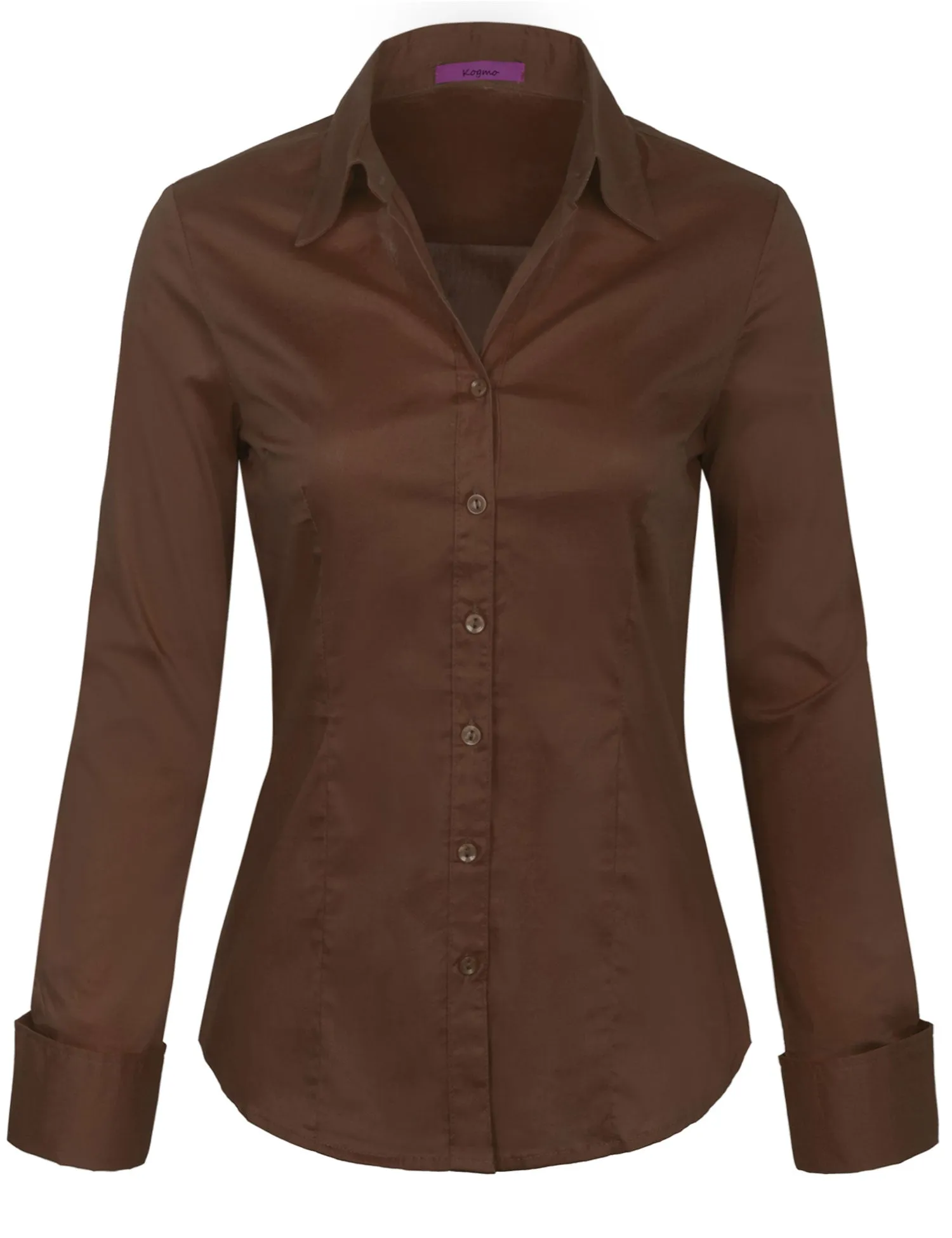 Women's Solid Long Sleeve Button Down Office Blouse Dress Shirt (S-3X)