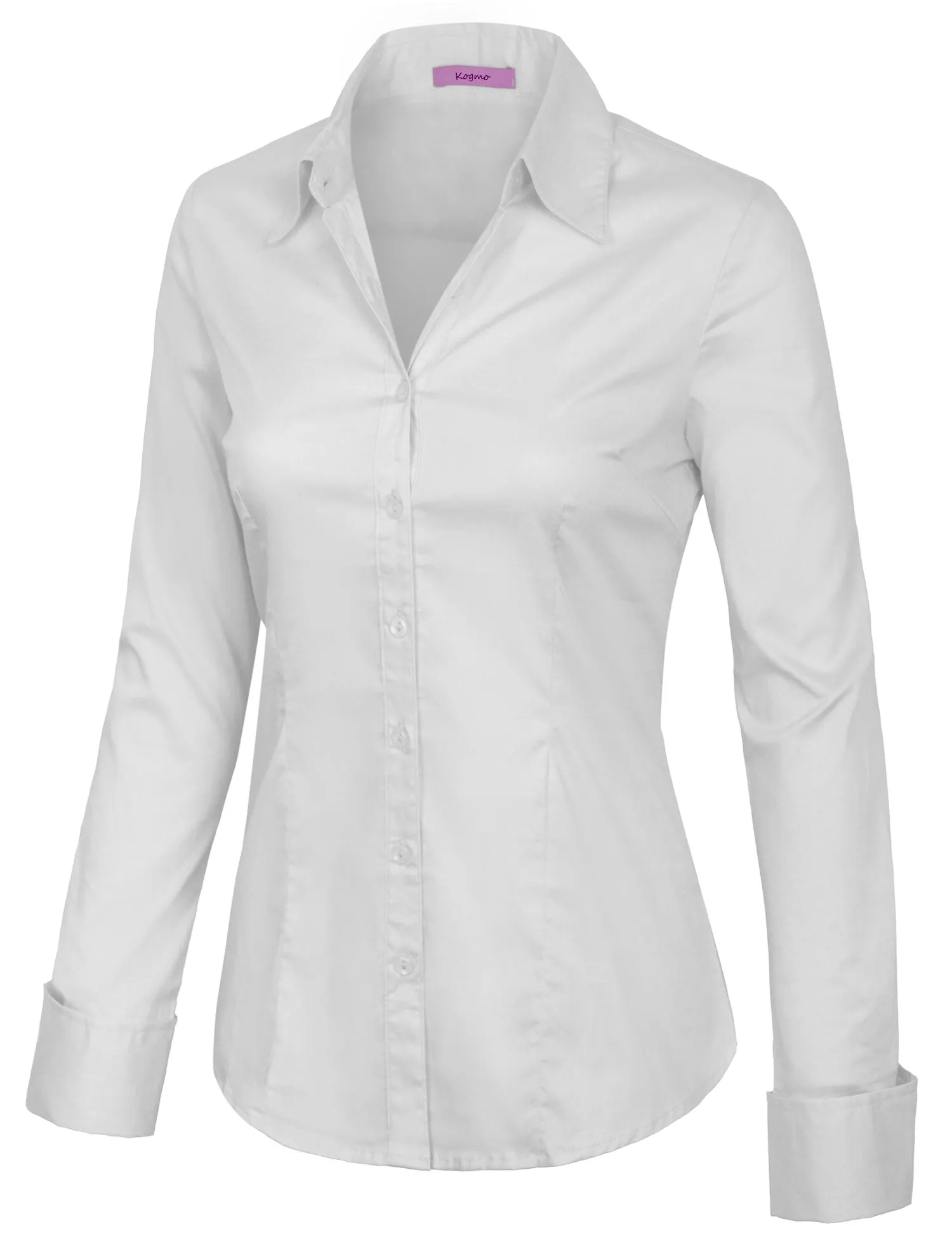 Women's Solid Long Sleeve Button Down Office Blouse Dress Shirt (S-3X)