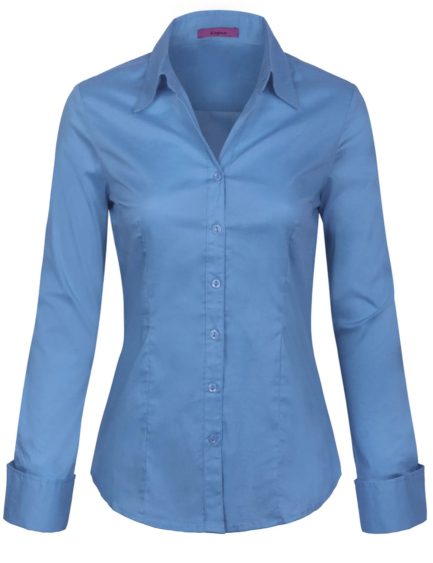 Women's Solid Long Sleeve Button Down Office Blouse Dress Shirt (S-3X)