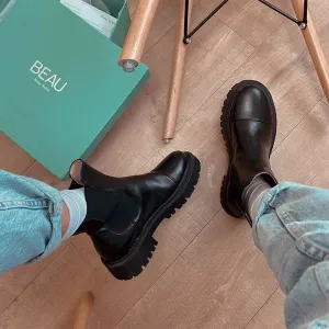 Women's Square Heel Lolita Boots – Luxury Designer Chelsea Ankle Boots with Round Toe, Low Heel for Spring & Autumn Fashion