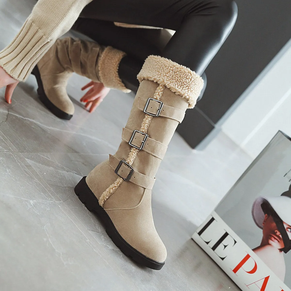 Women's warm plush lined knee high snow boots